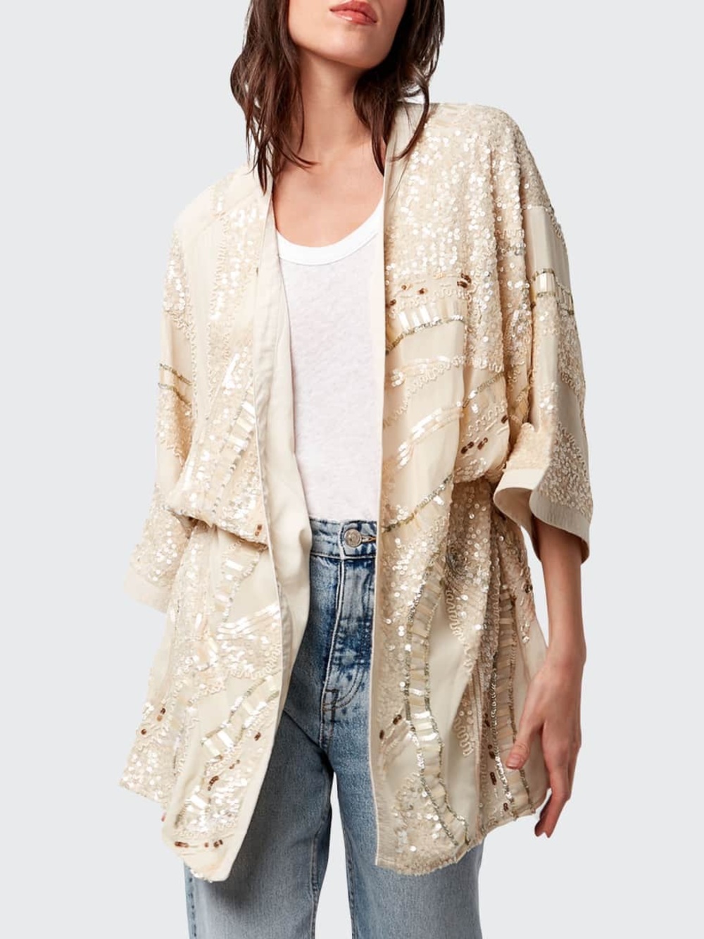 AS by DF Jenna Sequin Kimono Cardigan One Size
